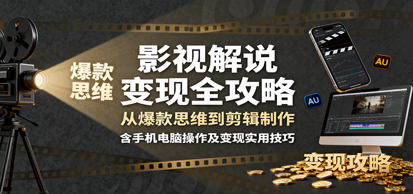 影视解说变现全攻略：从爆款思维到剪辑制作，含手机电脑操作及变现实用技巧-快名资源网