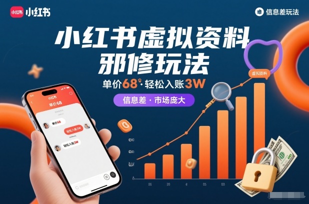 小红书虚拟资料邪修玩法，单价68，轻松入账3W，信息差玩法，市场庞大-青虫资源网
