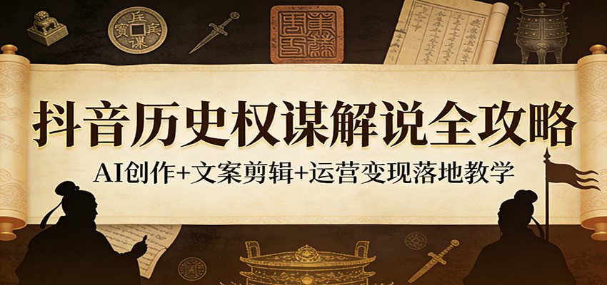 抖音历史权谋解说全攻略：AI创作+文案剪辑+运营变现落地教学-快名资源网