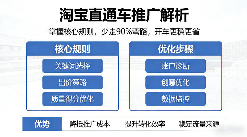 淘宝直通车推广解析，掌握核心规则，少走90%弯路，开车更稳更省-快名资源网