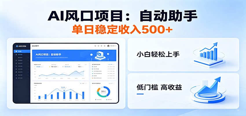 全新AI自动助手项目，低门槛入局，每日稳定收益500以上-快名资源网