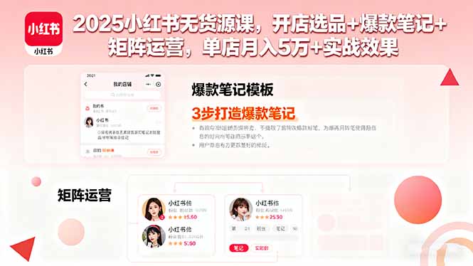 2025小红书无货源课，开店选品+爆款笔记+矩阵运营，单店月入5万+实战效果-快名资源网