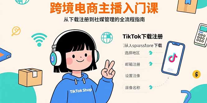 跨境电商主播入门课，TikTok下载注册，支付工具配置，社媒账号管理全流程-青虫资源网