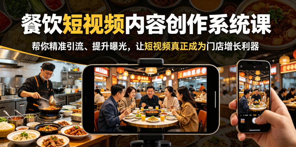 餐饮短视频内容创作系统课，帮你精准引流、提升曝光，让短视频真正成为门店增长利器-快名资源网