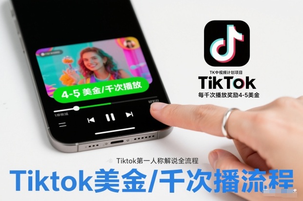 TK中视频计划项目，Tiktok第一人称解说流程，每干次播放奖励4-5美金-快名资源网