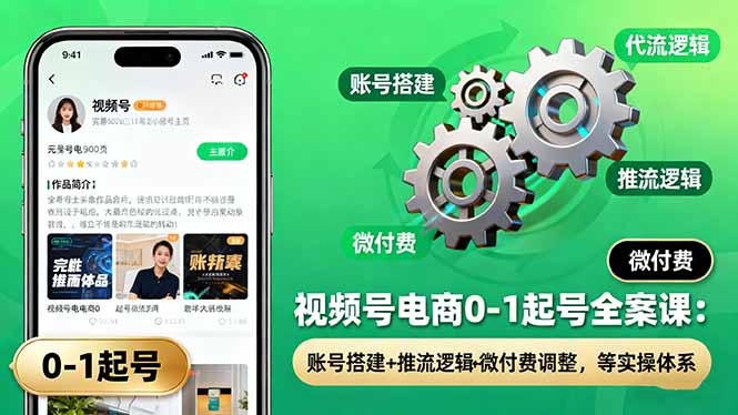 视频号电商0-1起号全案课：账号搭建+推流逻辑+微付费调整，等实操体系-快名资源网