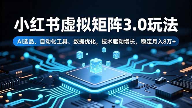 小红书虚拟矩阵3.0玩法，AI选品、自动化工具、数据优化，技术驱动增长，稳定月入8万+-快名资源网