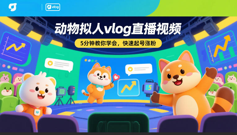动物拟人vlog直播视频，5分钟教你学会，快速起号涨粉-快名资源网