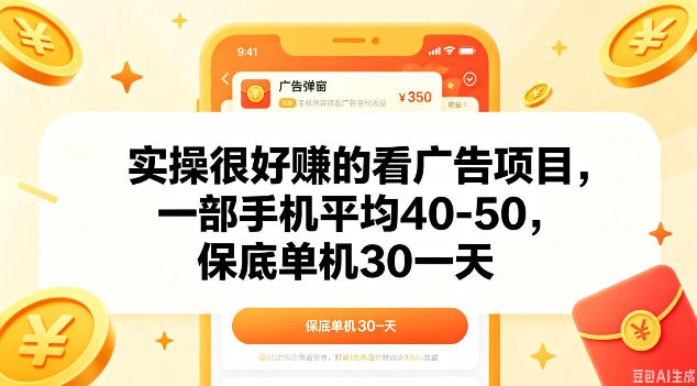 实操很好做的看广告项目，一部手机平均40-50，保底30单机一天【揭秘】-快名资源网