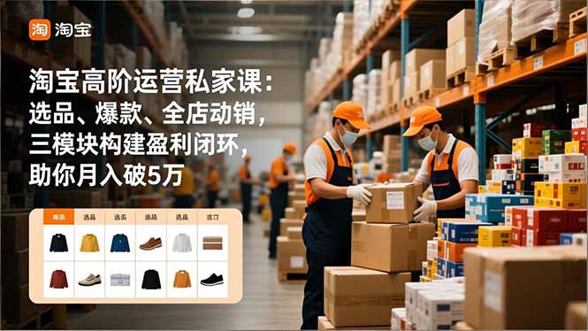 淘宝高阶运营私家课：选品、爆款、全店动销，三模块构建盈利闭环，助你月入破5万-快名资源网