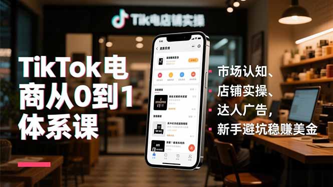 TikTok电商从0到1体系课，市场认知、店铺实操、达人广告，新手避坑稳赚美金-快名资源网