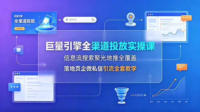 巨量引擎全渠道投放实操课，信息流搜索聚光地推全覆盖，落地页企微私信引流全套教学-青虫资源网