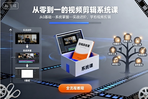 从零到一的视频剪辑系统课，从0基础--系统掌握--实战进阶，学拍视频剪辑-快名资源网