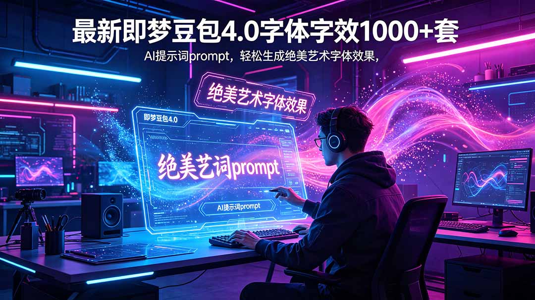最新即梦豆包4.0字体字效1000+套，AI提示词prompt，轻松生成绝美艺术字体效果-快名资源网