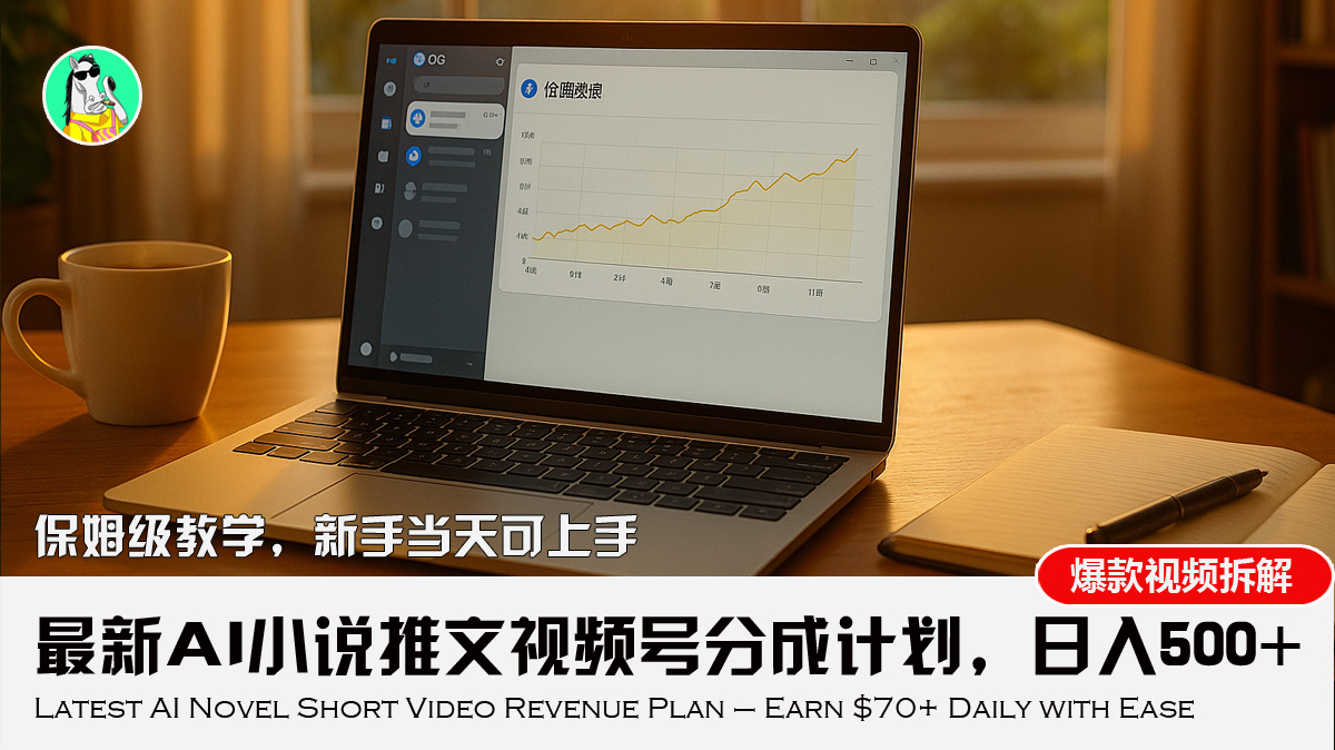 最新AI小说推文视频号分成计划，新手小白也能当天日入500+教程-快名资源网