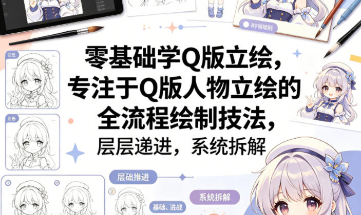 零基础学Q版立绘，专注于Q版人物立绘的全流程绘制技法，层层递进，系统拆解-快名资源网