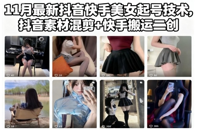 11月最新抖音快手美女起号技术，抖音素材混剪+快手搬运二创-快名资源网