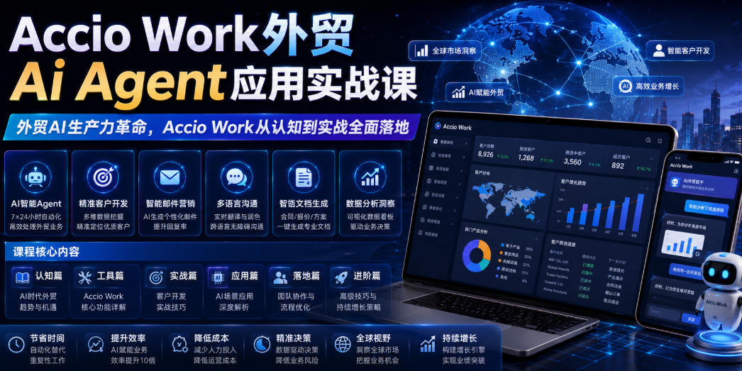 Accio Work外贸Ai Agent应用实战课，外贸AI生产力革命，Accio Work从认知到实战全面落地-青虫资源网