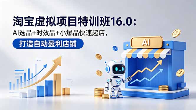 淘宝虚拟项目特训班16.0：AI选品+时效品+小爆品快速起店，打造自动盈利店铺-快名资源网
