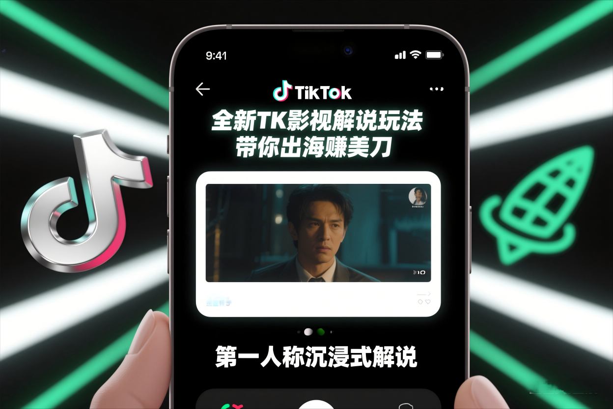 TikTok第一人称影视解说教学，全新TK影视解说玩法，带你出海賺美刀-青虫资源网
