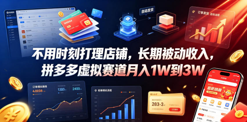不用时刻打理店铺，长期被动收入，拼多多虚拟赛道月入1W到3W【揭秘】-青虫资源网