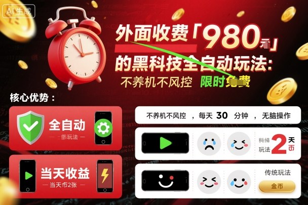 外面收费980的黑科技全自动玩法，不养机不风控，每天30分钟，无脑操作，当天收益2张【揭秘】-快名资源网