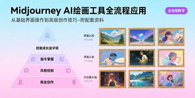 Midjourney AI绘画工具全流程应用，从基础界面操作到高级创作-附配套资料-快名资源网