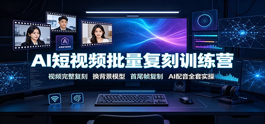 AI短视频批量复刻训练营：视频完整复刻，换背景模型、首尾帧复制、AI配音全套实操-青虫资源网