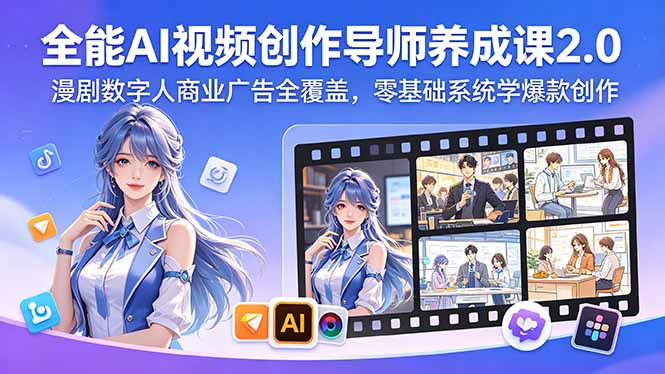 全能AI视频创作导师养成课2.0，漫剧数字人商业广告全覆盖，零基础系统学爆款创作-快名资源网