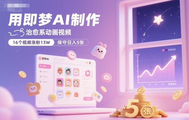 用即梦AI制作治愈系动画视频，16个视频涨粉13W，保守日入5张-快名资源网