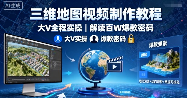 三维地图视频制作教程，大V全程实操，解读百W爆款密码-快名资源网